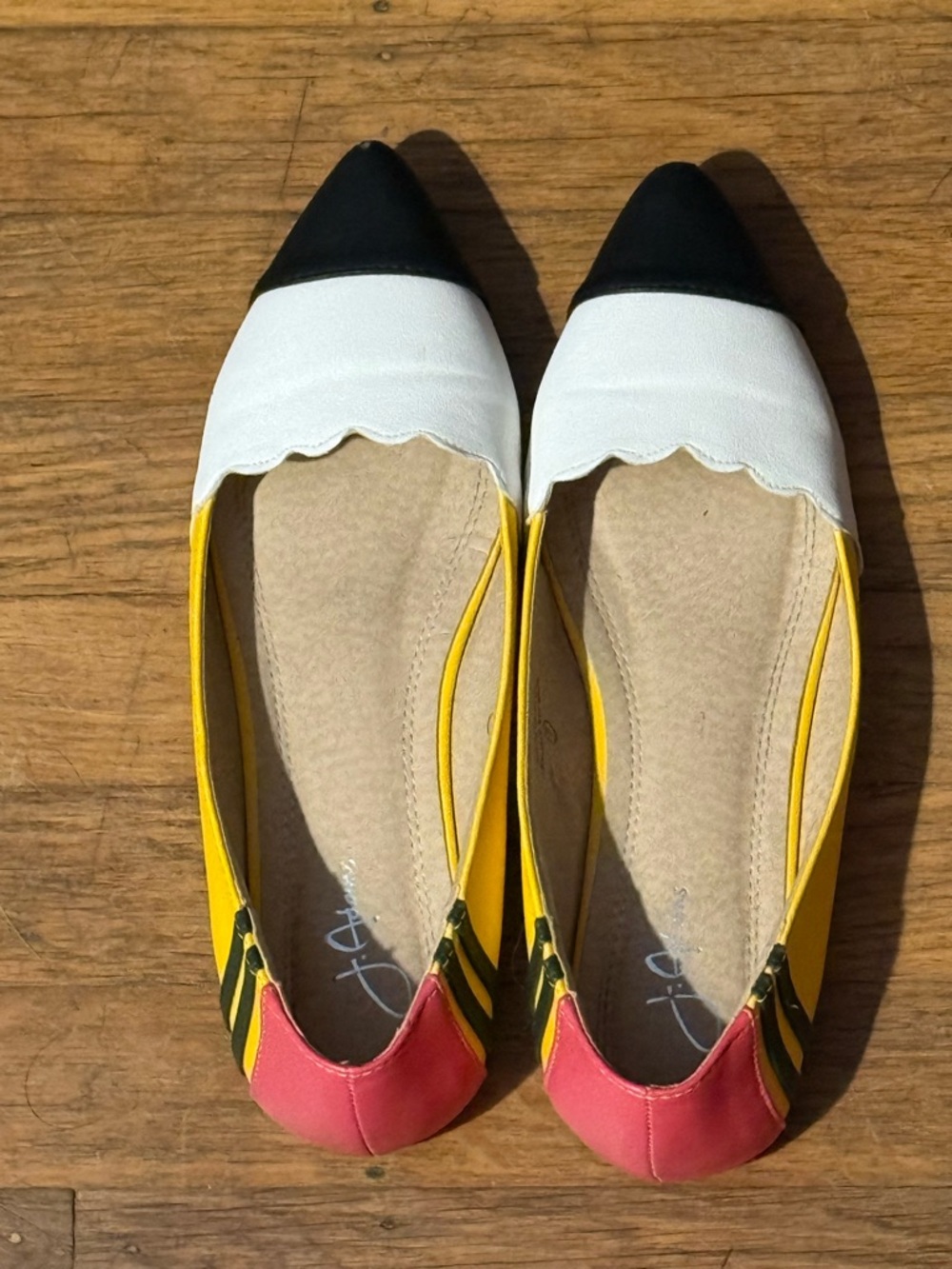 Women's Colorblock Pointed Toe Ballet Flats - Yellow/White/Black/Pink